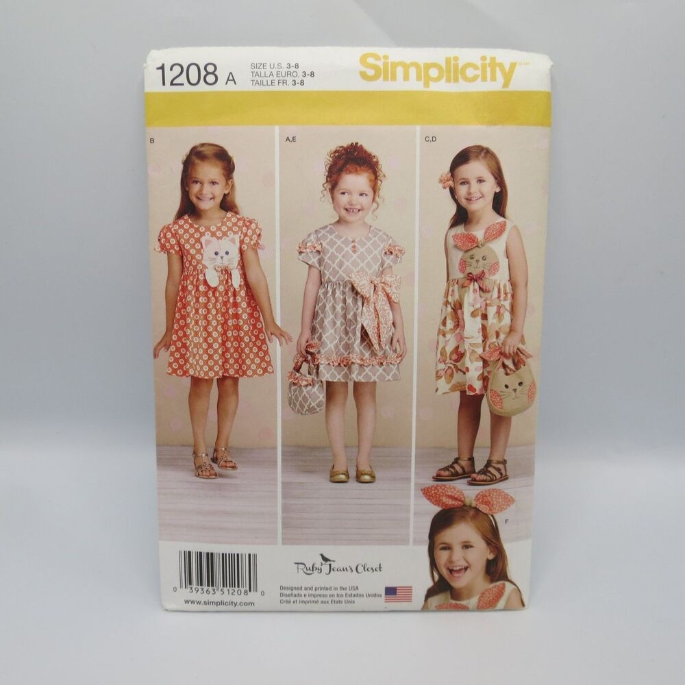Simplicity 1208 A Child's Dresses & Headband Size 3-8 Modern